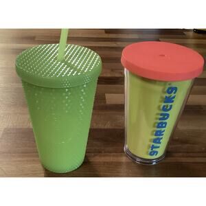 Starbucks Green & Neon Yellow Cold Cup Coffee Cup Tumblers 16 oz